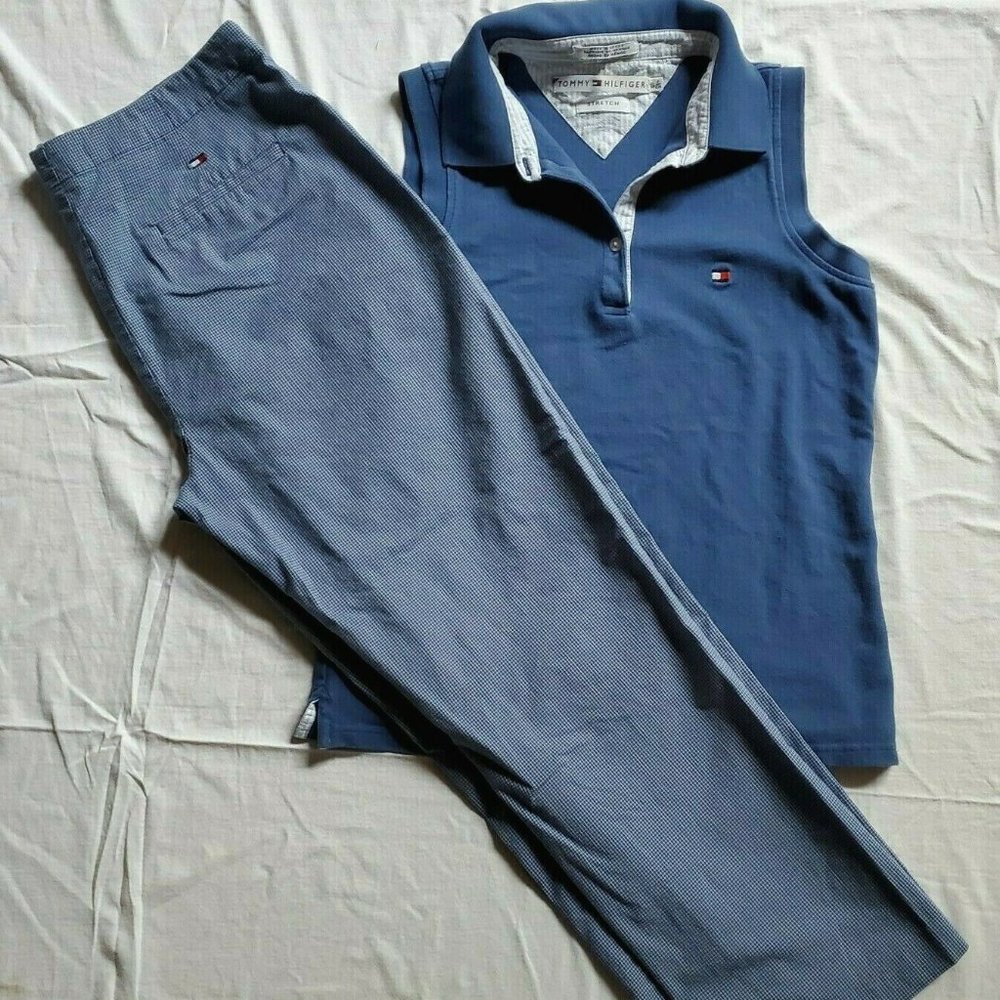 Tommy Hilfiger Outfit & Gingham Capri Pants Sz 6 Sleeveless Polo Shirt Small Y2K
